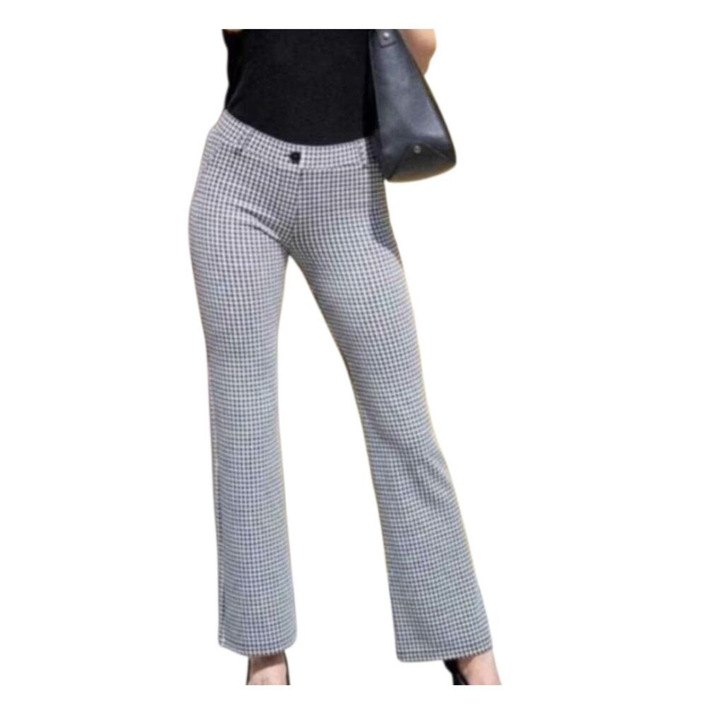 Betabrand Womens Yoga Pants Flare Black and White Gingham Size Medium Long